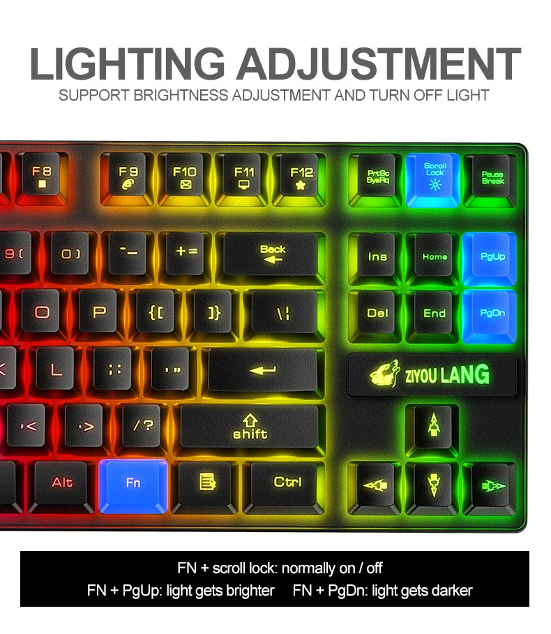 Teclado y ratón inalámbricos RGB 2,4G, retroiluminación LED portátil, 87 teclado, ratón de 2400DPI, Kit de jugador para ordenador portátil, PC de escritorio - imagen 5