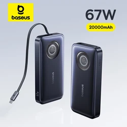 Baseus 67W 20000mAh banco de energía Cable de USB-C retráctil incorporado 45W 10000mAh banco de energía PD cargador de batería externo PowerBank