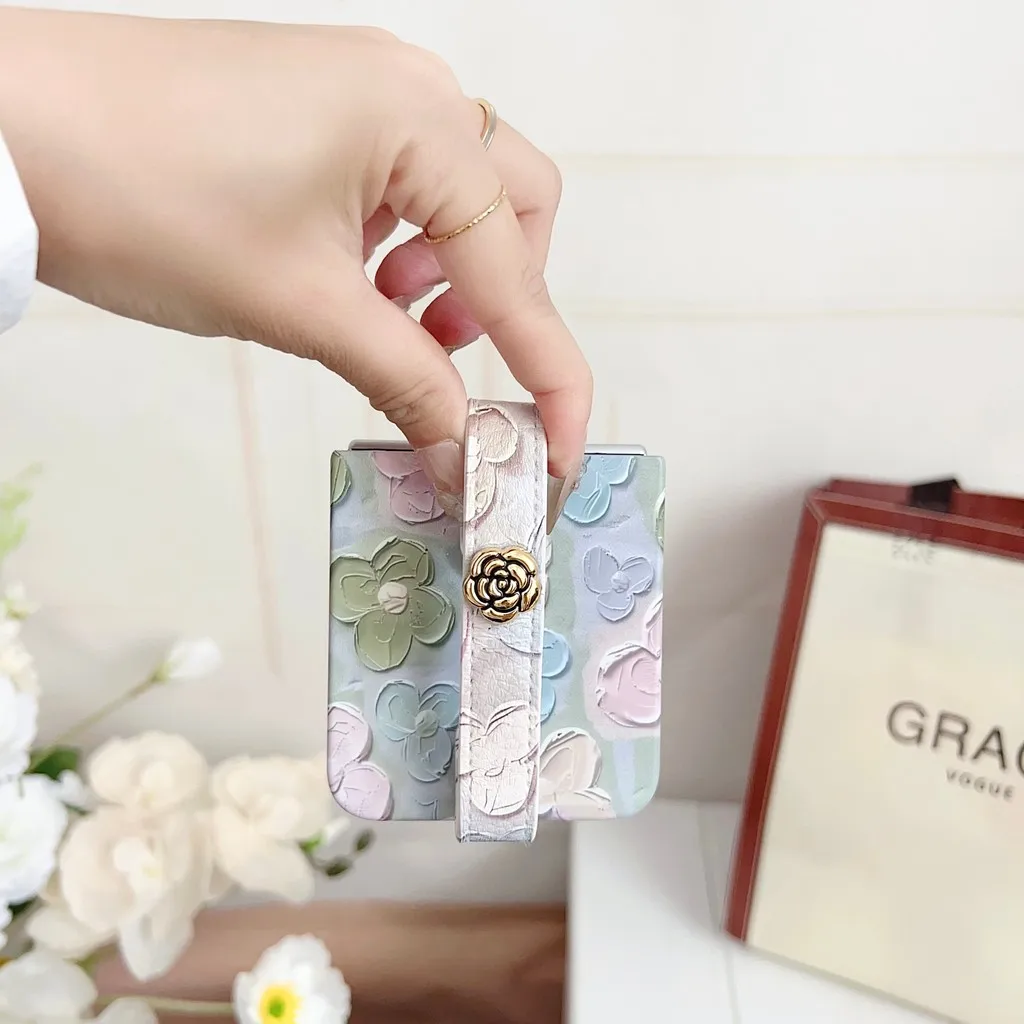 Con cordón para Xiaomi Mix Flip 5G relieve acuarela flores duro PC funda de teléfono a prueba de golpes - imagen 4