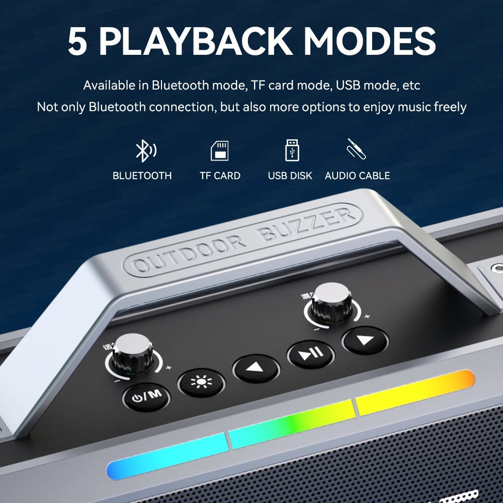 Altavoz Bluetooth portátil con luz colorida y graves impactantes de 200W con 2 micrófonos sonido envolvente Subwoofer inalámbrico Boombox Karaoke en casa - imagen 5