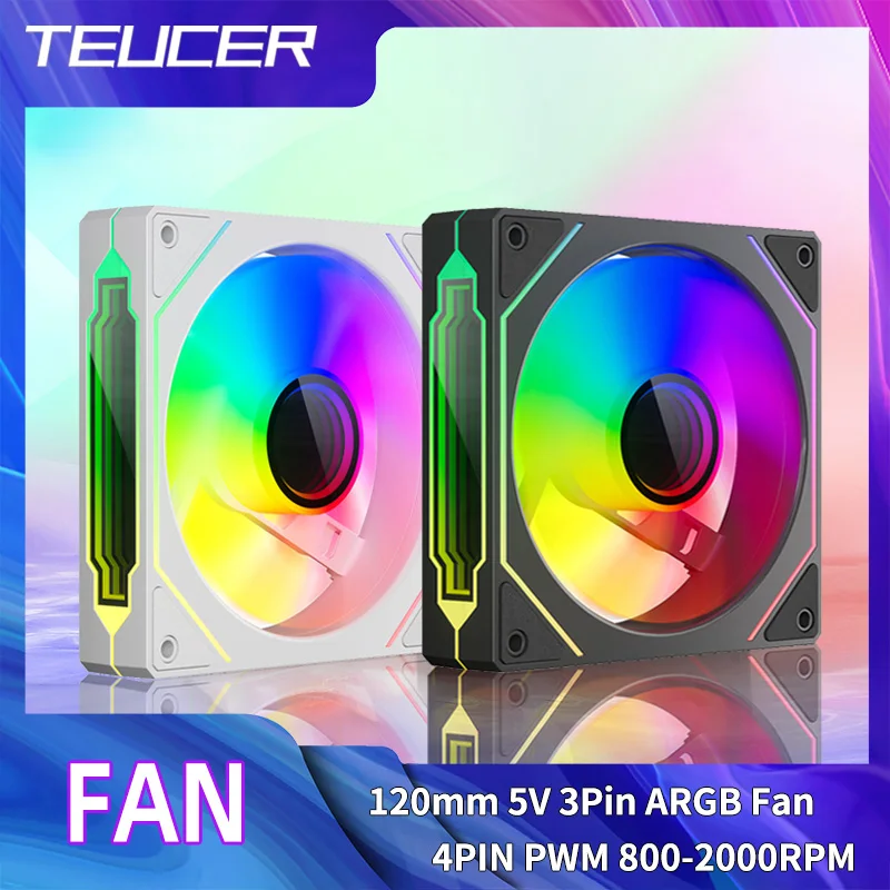 TEUCER 120mm ARGB Infinity Mirror Fan 5V 3Pin/4Pin PWM CPU Ventilador de refrigeración para PC para juegos - Diseño de iluminación silenciosa y cíclica