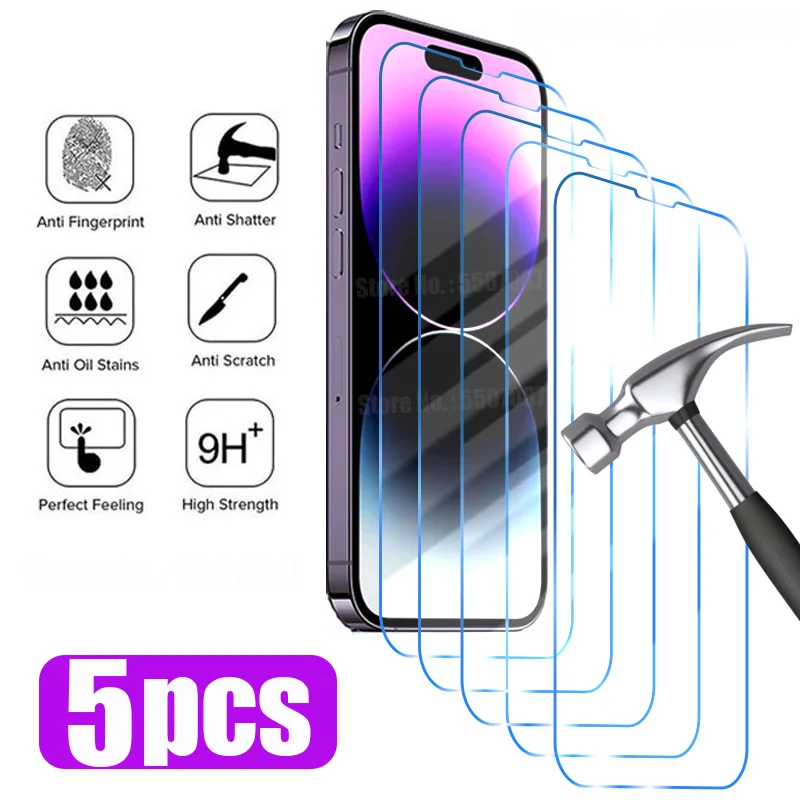 Vidrio Protector para iPhone, Protector de pantalla para modelos 14, 13, 12, 11 Pro Max, Mini, X, XR, XS Max, SE 2020, 2022, 7, 8, 6S, 6 Plus, 5 unidades - imagen 2