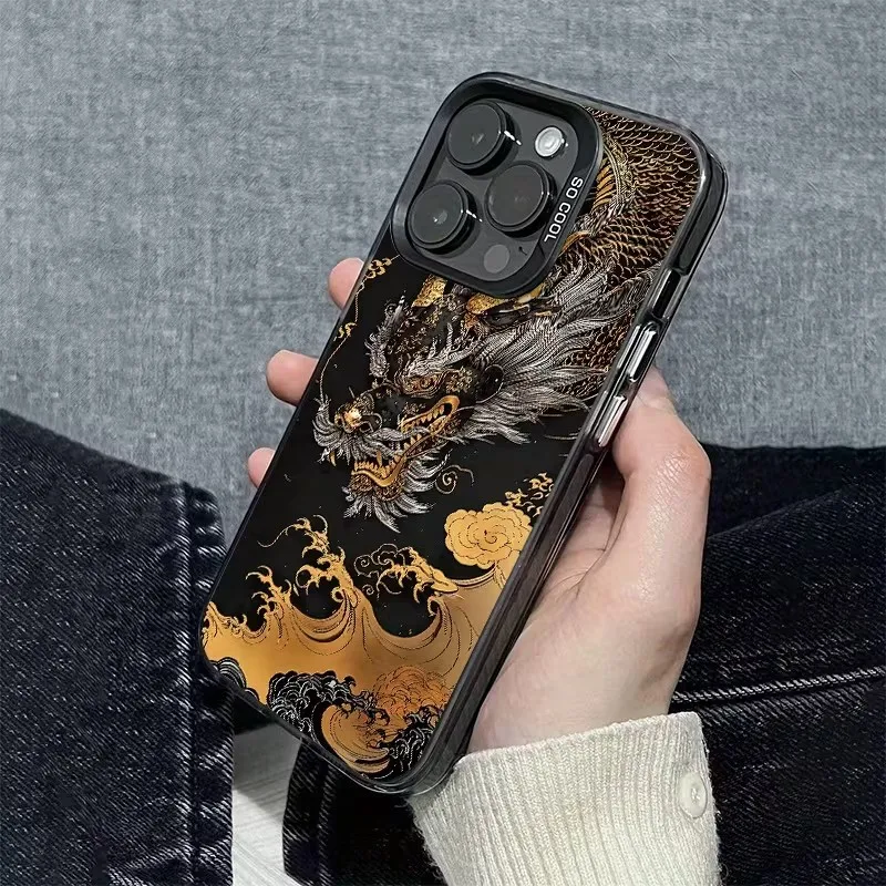 Funda para Samsung Galaxy A16 A15 A55 A54 A56 A36 A35 A05 S24 S23 S22 Ultra Plus S21 S25FE funda de teléfono con diseño de dragón dorado negro - imagen 3