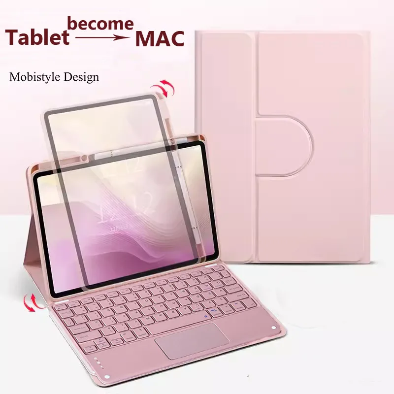 ForRedmi Pad 2 Pro 12,1 pulgadas 2025 para Xiaomi Poco Pad 12,1 pulgadas 2024 7SPro 6SPro 12,4 pulgadas funda con teclado con tapa y rotación de 360 grados