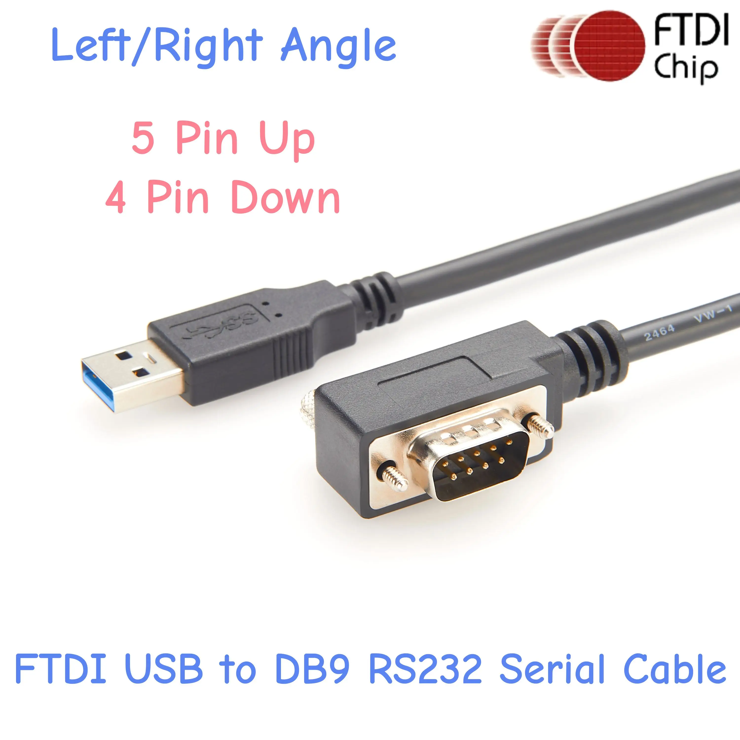 Cable serie FTDI USB a DB9 RS232 en ángulo izquierdo con chip FT232RNL Cable adaptador serie DB9 RS232 de 90 grados de 9 pines para Windows Mac - imagen 2