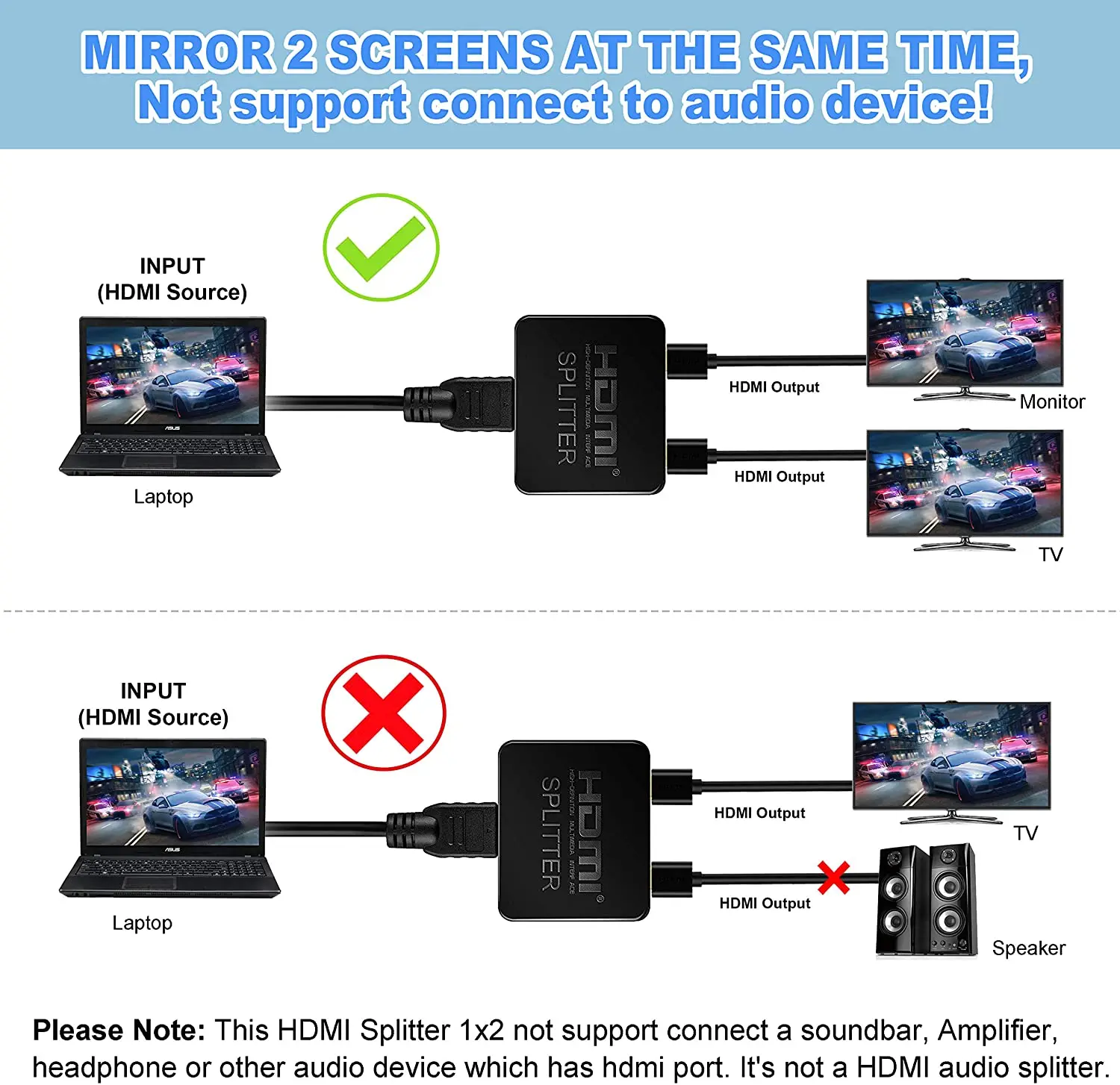 Divisor Compatible con HDMI 1 en 2 salida macho-hembra 4K divisor para doble Monitor duplicado/Espejo 1x2 divisor 1 a 2 amplificador - imagen 5