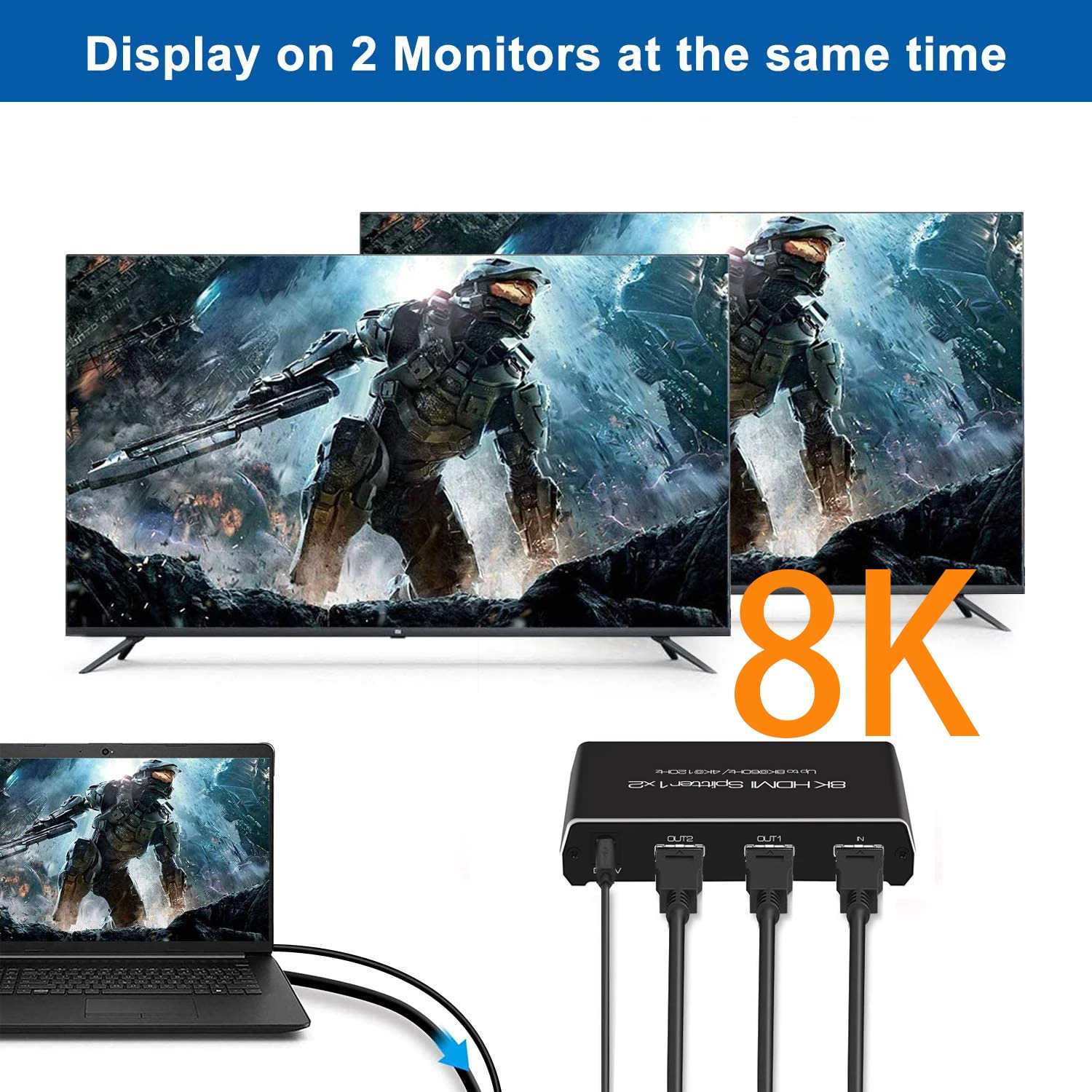 Divisor HDMI 8K 60hz 4k 120Hz 3D HDR 1x2 divisor 1 a 2 pantalla Dual HDMI2.1 distribuidor de Audio y vídeo para PS4 PS5 portátil a TV - imagen 2
