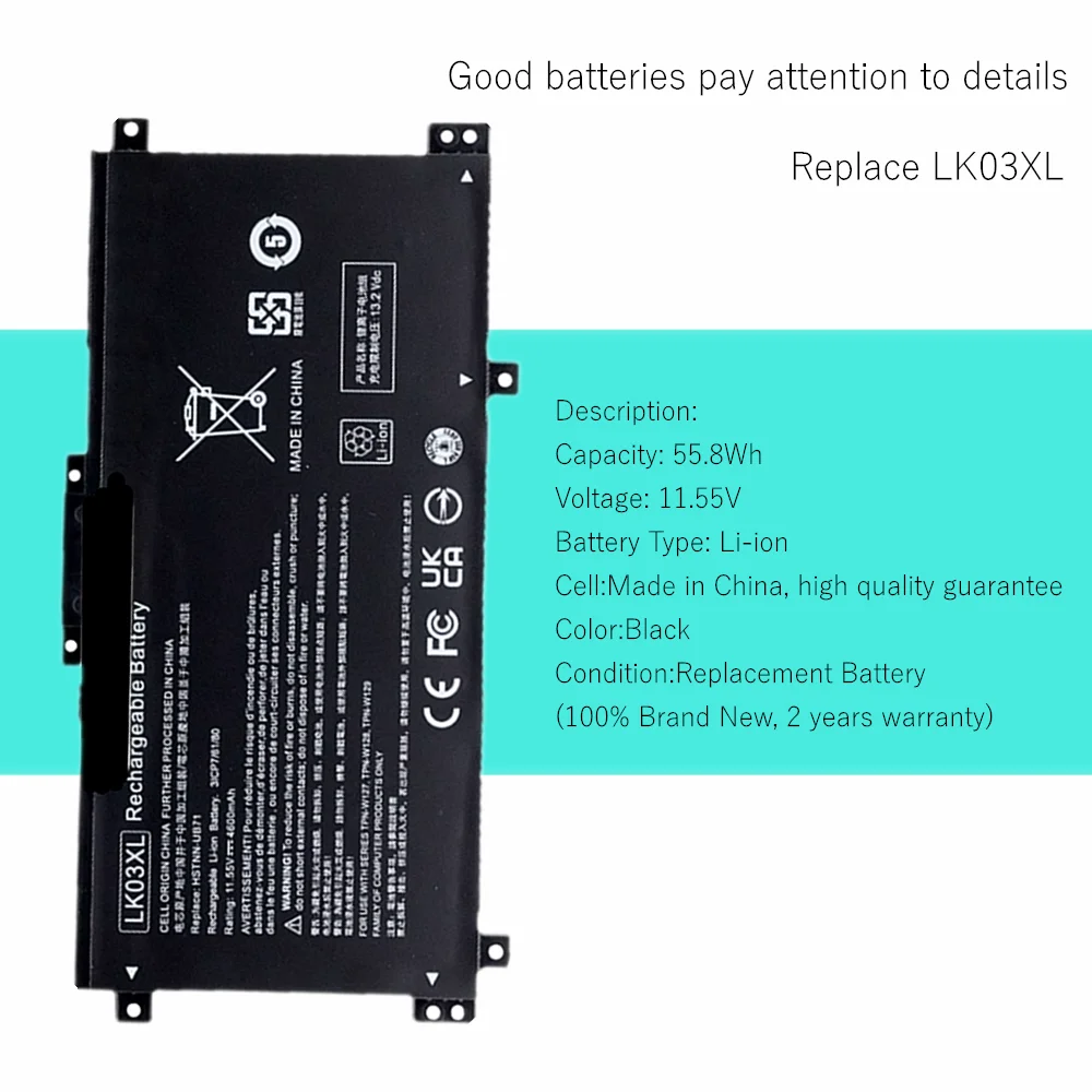 Batería de ordenador portátil LK03XL para HP Envy x360 15z Series HSTNN-LB7U HSTNN-UB7O HSTNN-UB7I HSTNN-IB8M HSTNN-LB8J TPN-W127 TPN-W128 - imagen 5