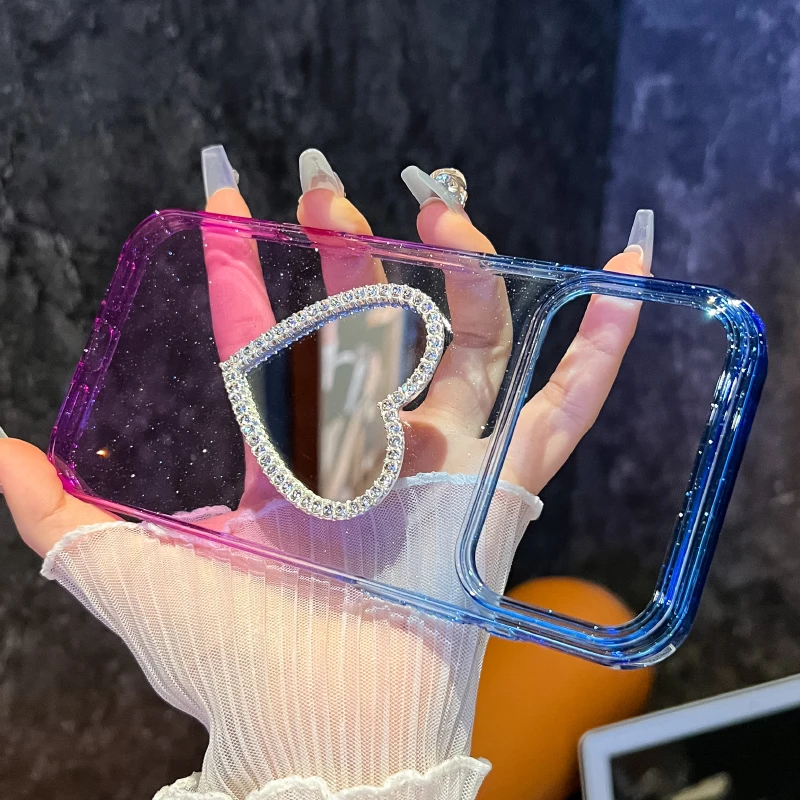Funda de teléfono con parachoques de espejo en forma de corazón con purpurina de colisión de Color degradado de lujo para iPhone 17 Pro Max 17 cubierta trasera a prueba de golpes de aire - imagen 4