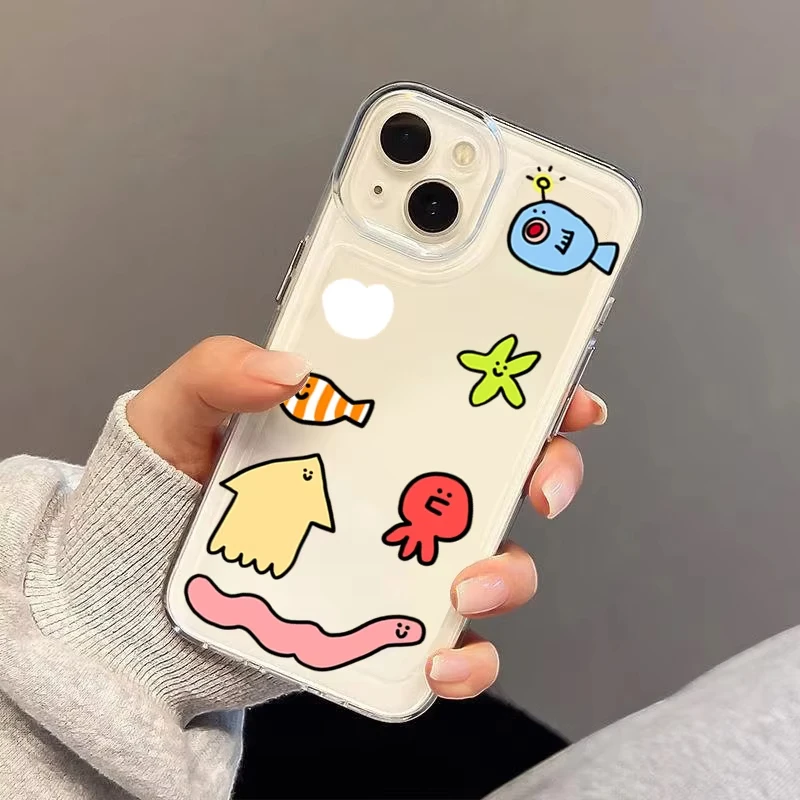Funda de teléfono bonita con dibujos animados Ins Wind Ocean Creatures para iPhone 16 15 Pro Max 14 13 12 Mini 11 Pro Max 7 8 Plus XS XR X cubierta transparente - imagen 4