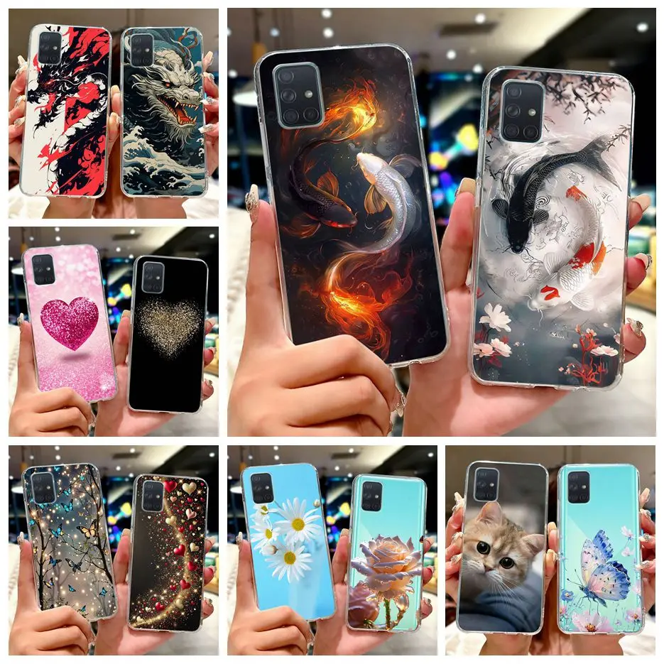 Para Samsung Galaxy A31 A41 A51 A71 funda bonita Lucky Koi pintada funda de silicona suave para Samsung A71 A 51 Galaxy A51 4G Shell