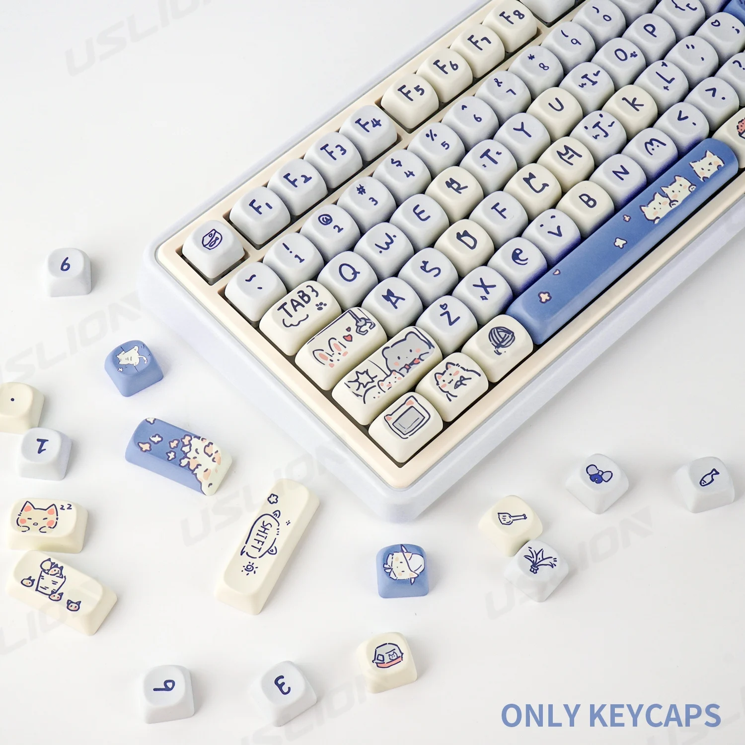 Teclas Meow azules bonitas de 114 teclas, teclas PBT, perfil MOA personalizado para 61/68/84/87/100/104/108, diseño de teclas, teclados mecánicos - imagen 5