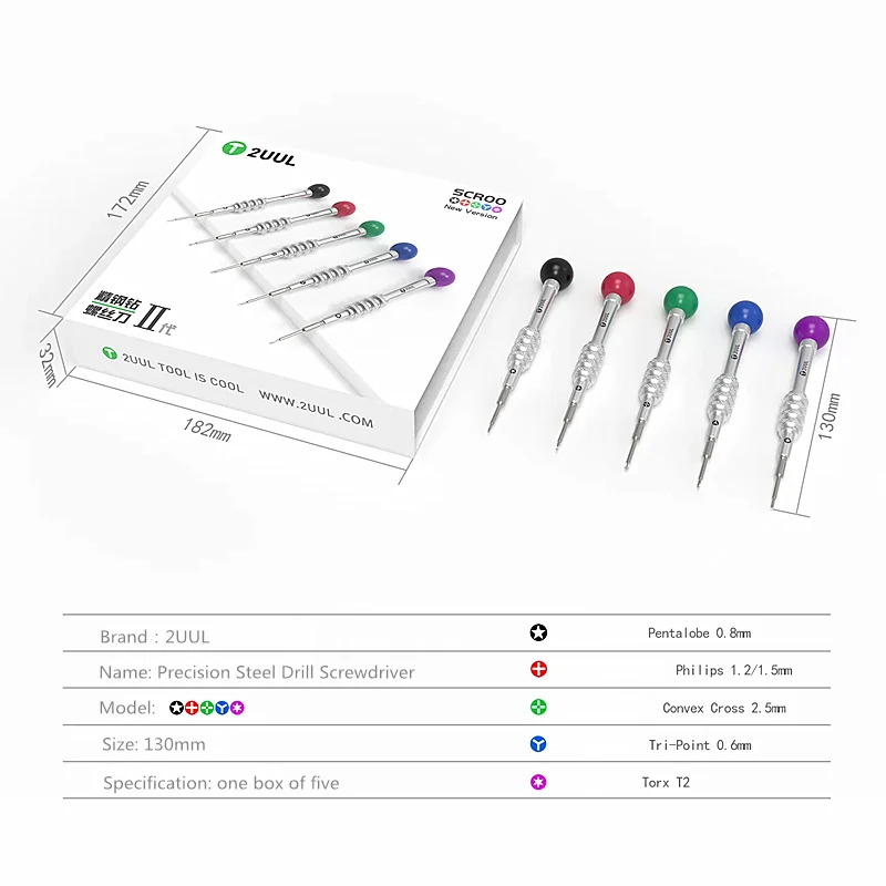 2UUL SD92 5 unids/set destornillador Scroo para reparación de teléfonos móviles nueva versión Kit de destornillador de perno de desmontaje de teléfono de alta precisión - imagen 2