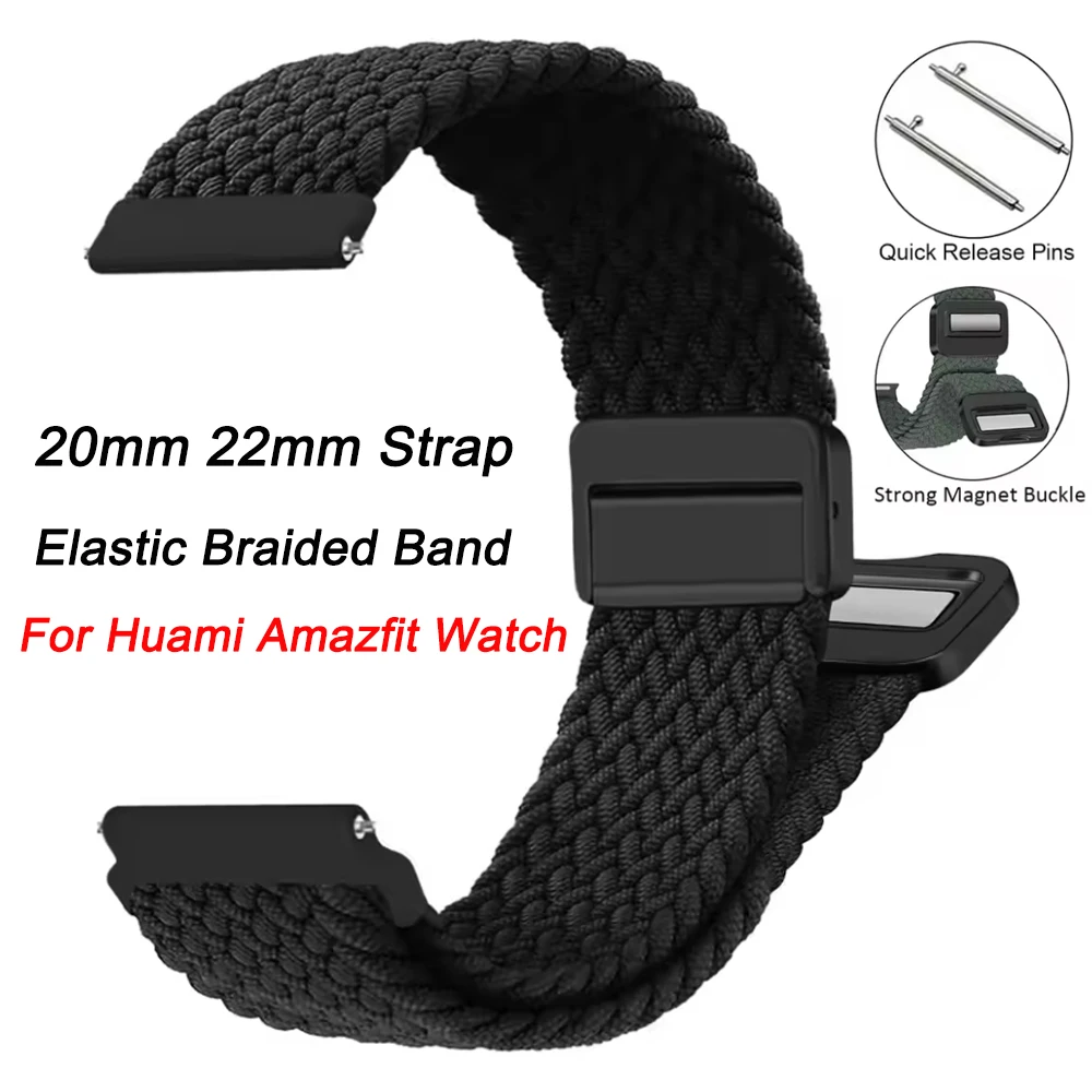 Correa con hebilla magnética trenzada para Amazfit GTS/2/2e/3/4/2 Mini/GTR 47mm/GTR2/4/3/Pro pulsera de nailon Amazfit Bip 20/22mm - imagen 2