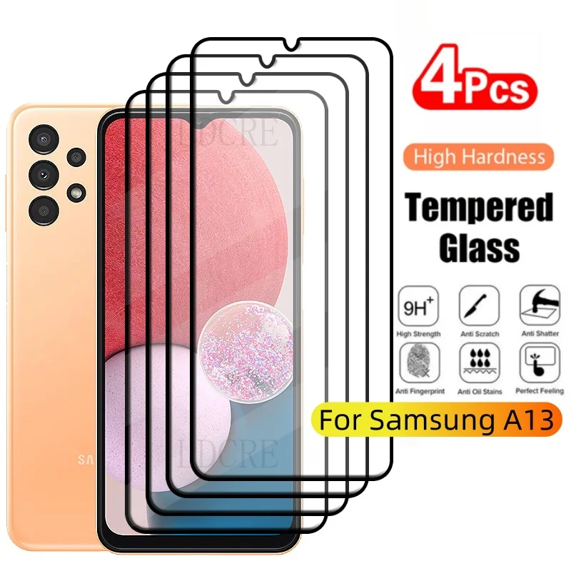 4 Uds para Samsung A13 vidrio Samsung Galaxy A13 vidrio templado 9H cubierta protectora completa pegamento para Protector de pantalla Samsung A13 A 13 - imagen 2