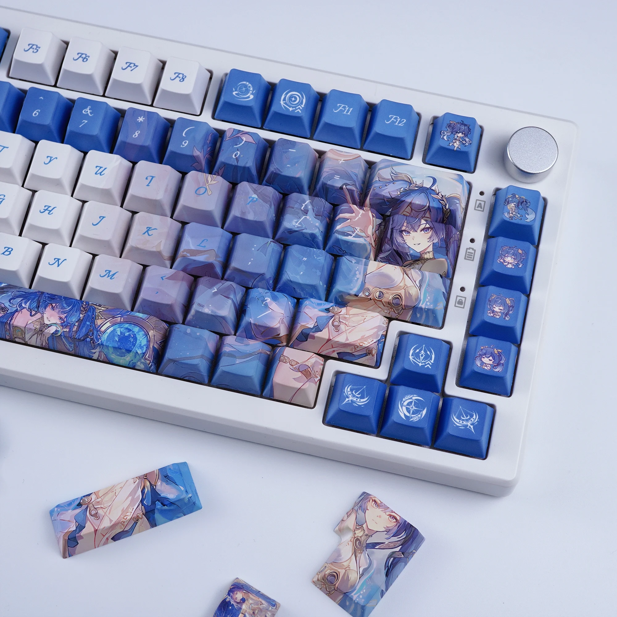 Wuthering Waves IUNO Keycaps Cherry Profile PBT sublimación térmica azul dibujos animados lindo juego Keycap para teclado mecánico DIY - imagen 3