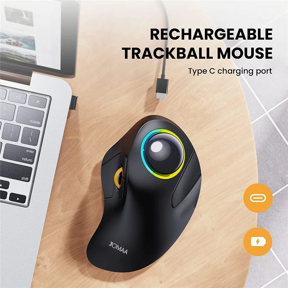 JOMAA-ratón inalámbrico con retroiluminación RGB para juegos, Mouse ergonómico recargable de 2,4G para ordenador portátil, Mac, iPad - imagen 3