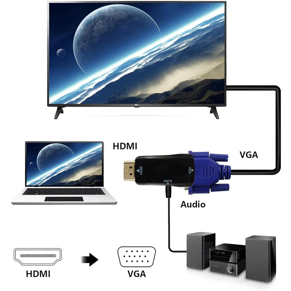 Adaptador HDMI compatible con VGA HD 1080P HDMI a VGA convertidor de Audio y vídeo para PC portátil TV Box proyector de pantalla de ordenador - imagen 3
