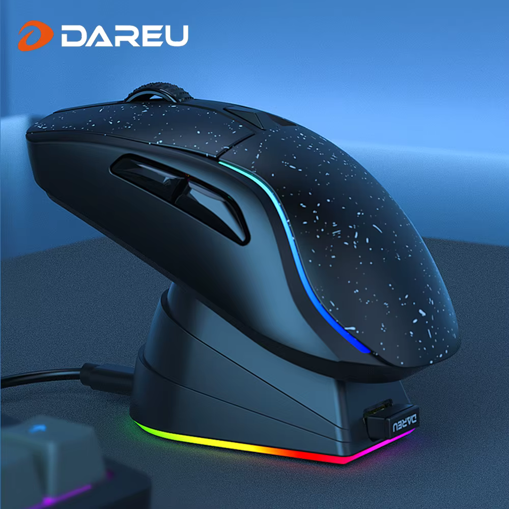 DAREU Ratón Gaming Inalámbrico Trímodo Bluetooth con Base de Carga
