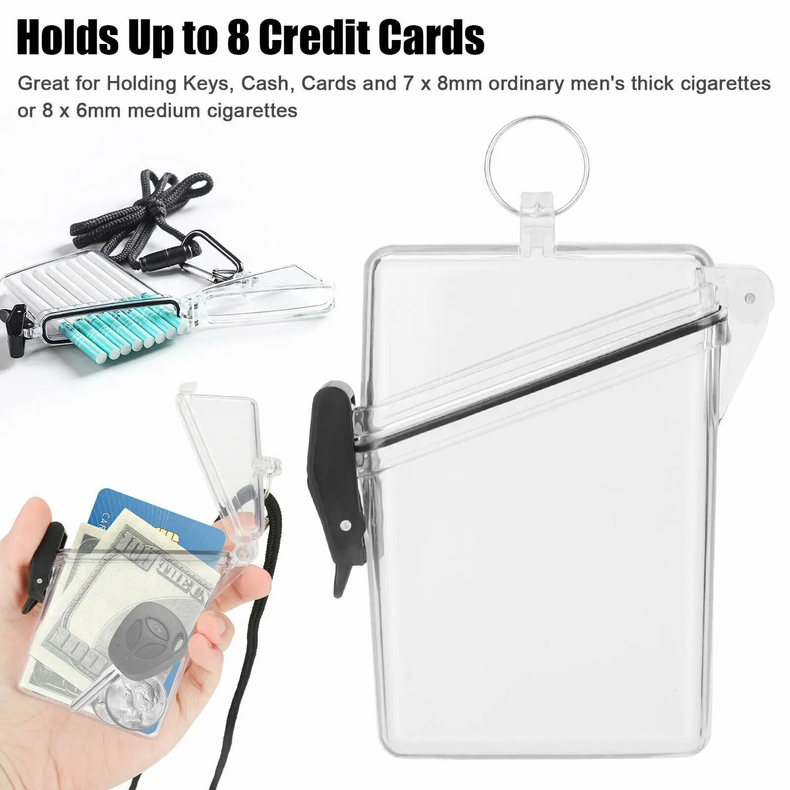 Estuche transparente impermeable para insignia, soporte para tarjetas de identificación y crédito, caja de almacenamiento de cigarrillos transparente con cordón - imagen 4