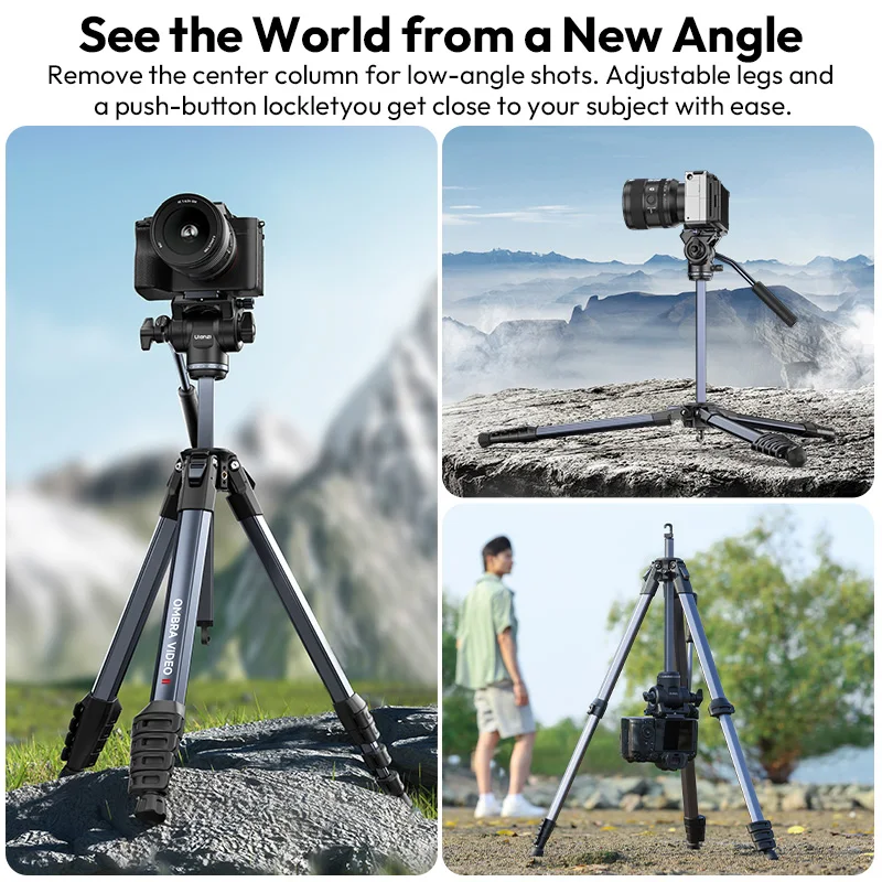 Trípode de viaje Ulanzi OMBRA VIDEO II 1.57M con 360 °   Trípode de cámara de liberación rápida Arca con cabeza de bola panorámica, compatible con disparo de ángulo bajo - imagen 4