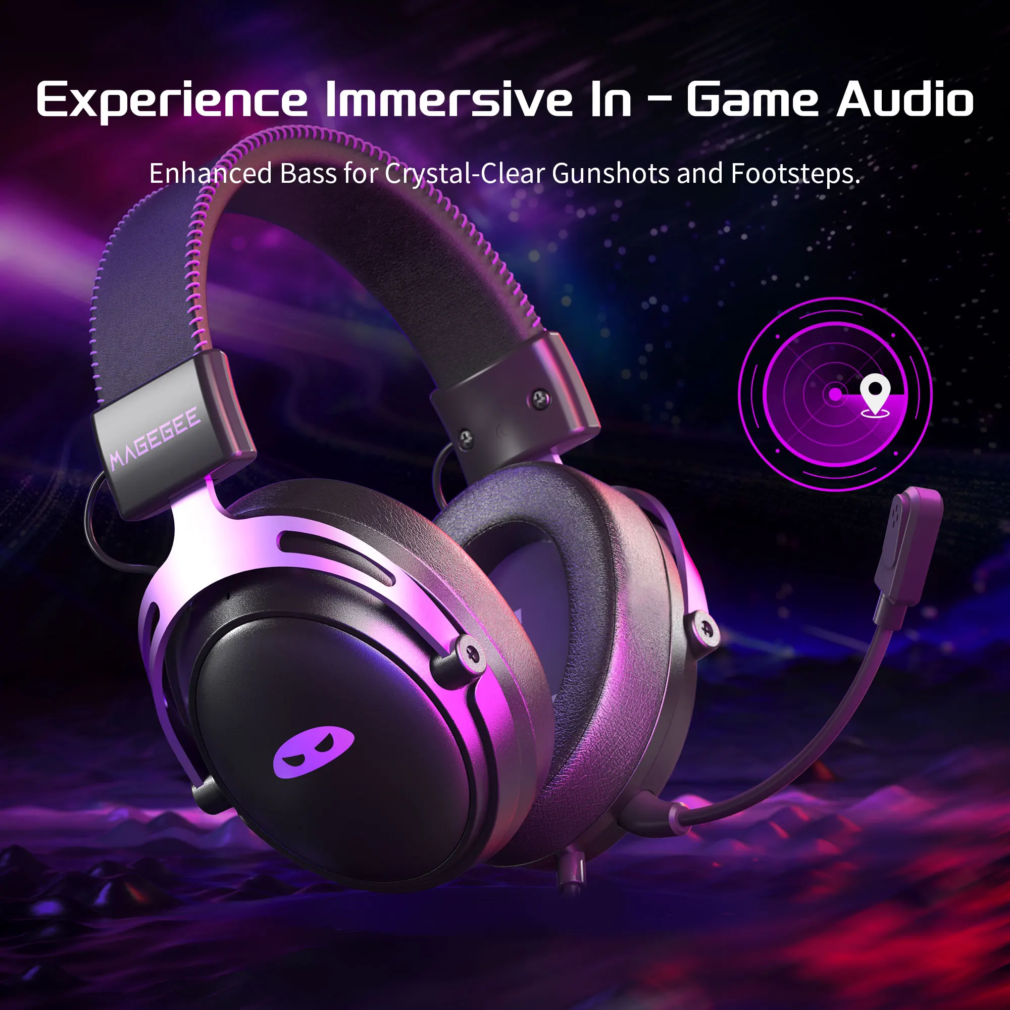 MageGee-auriculares para juegos por cable, cascos sobre la oreja con controlador de 53mm, sonido envolvente, micrófono desmontable para PC, PS4, PS5, Xbox, ajustables - imagen 4