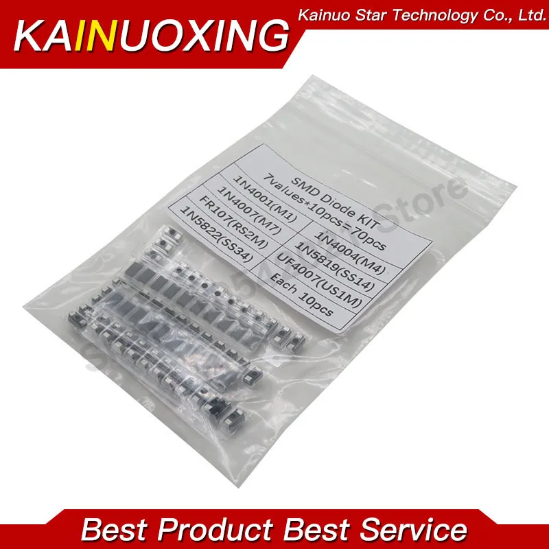 70 uds/lote diodos SMD 1N4007 M7 1N4001 M1 1N4004 M4 SS14 US1M RS1M SS34 7 valores * 10 Uds kit electrónico paquete de diodos Schottky