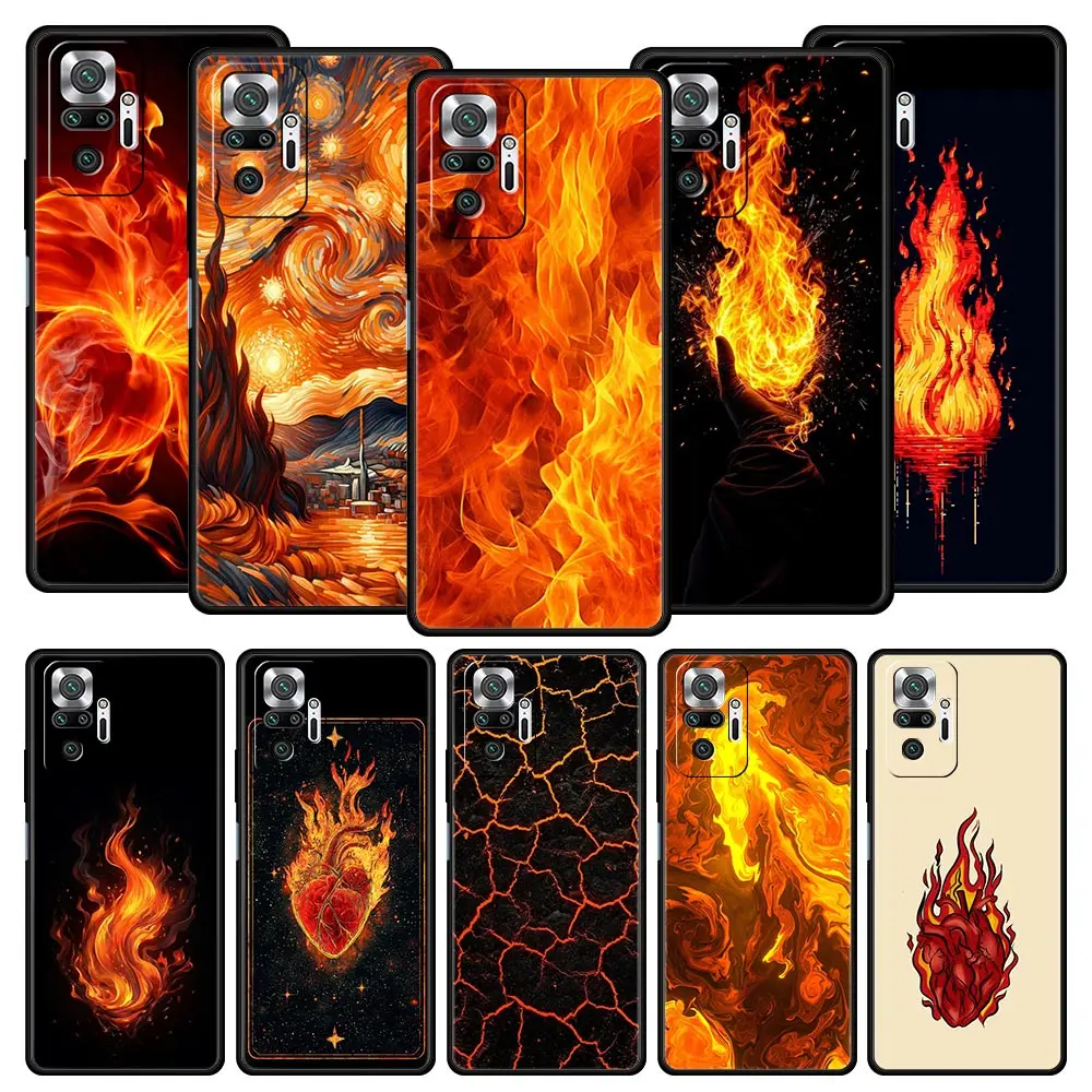 Funda de teléfono con patrón de llama para Xiaomi Redmi Note 14 13 12 5G 11 10 Pro Plus 4G 9S 9 14C 13C 12C 10C 9C 9A funda suave de TPU