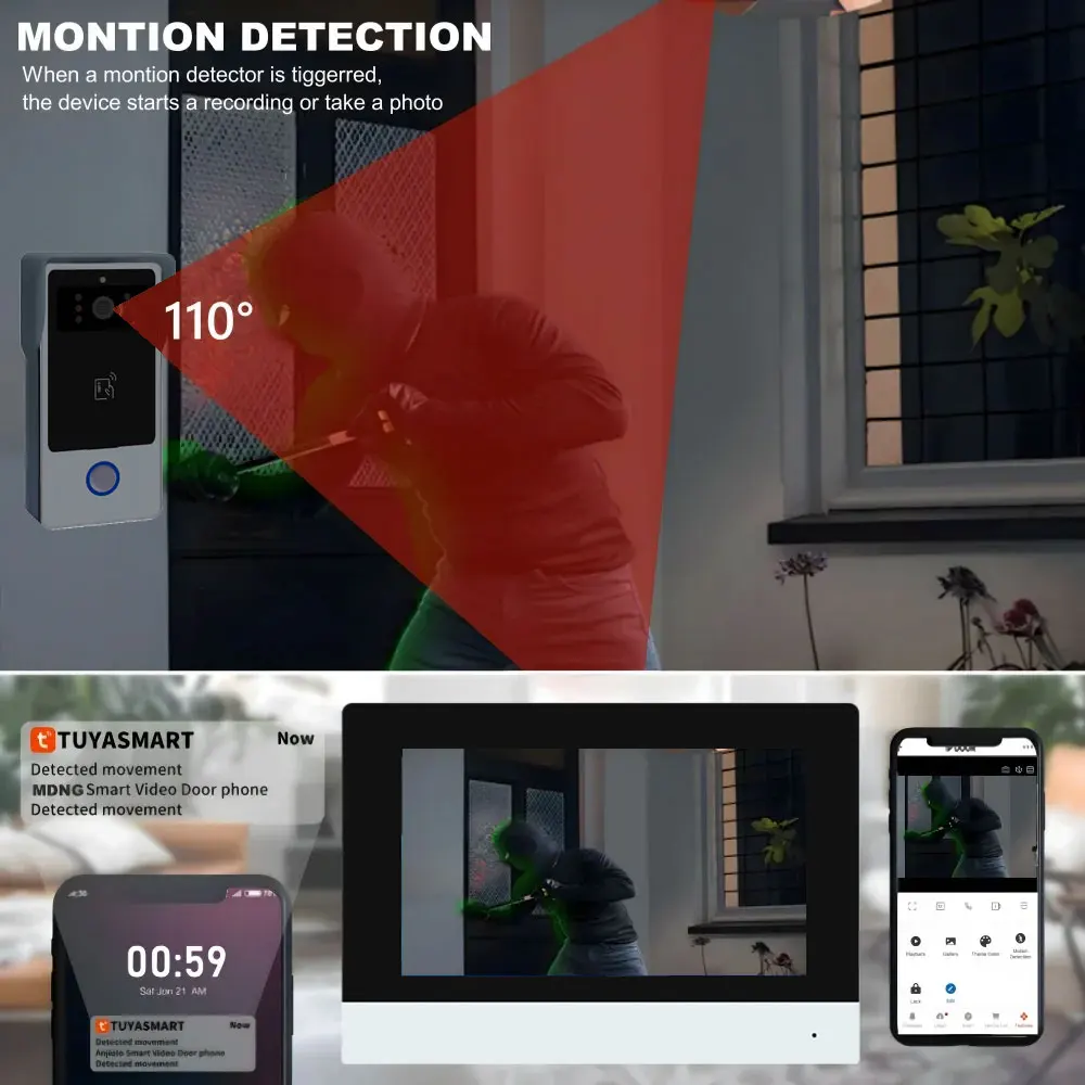 Nuevo Tuya-timbre inteligente de 2 cables, sistema de videoportero Wifi con aplicación remota, tarjeta IC, desbloqueo, 1080P, pantalla táctil de 7 pulgadas - imagen 3