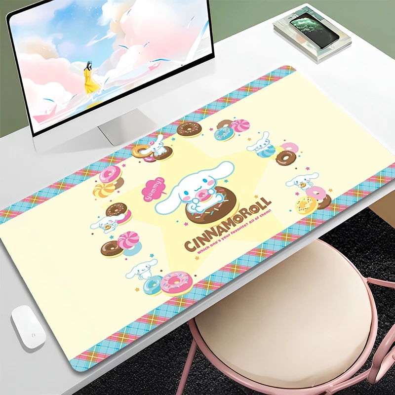 Alfombrilla de ratón de Anime Rosa Cinnamoroll, alfombrilla de ratón grande antideslizante para ordenador portátil, alfombrilla de teclado de oficina 900x400, Alfombra de escritorio de juegos de PC de dibujos animados - imagen 3