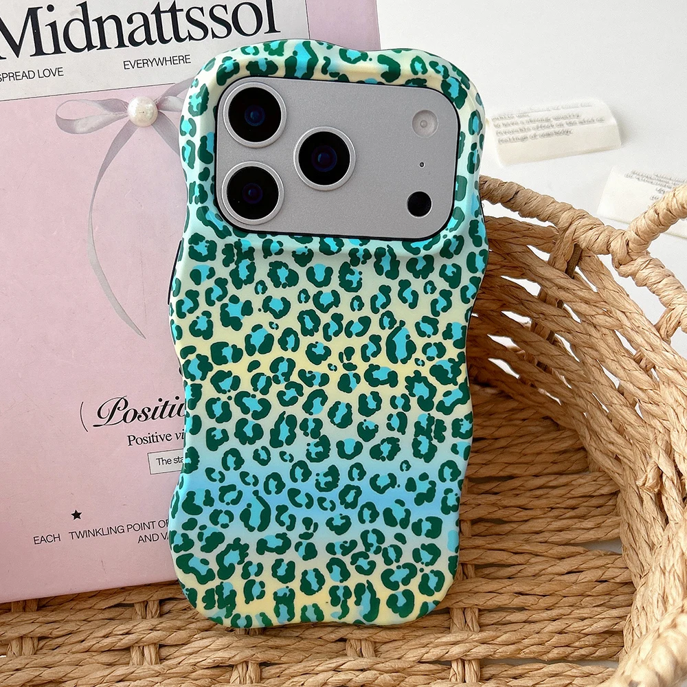 Funda protectora de lujo 2 en 1 con estampado de leopardo degradado a prueba de golpes para IPhone 13 14 15 16 17 Pro Max Wave Edge contraportada - imagen 4