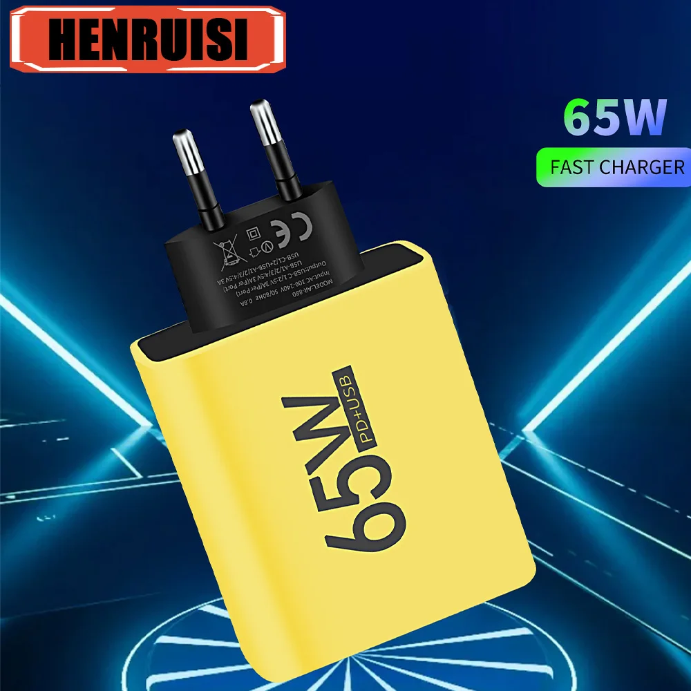 Cargador de pared rápido 6 en 1, adaptador de teléfono móvil, 65W, 4 USB y 2 tipo C, para iPhone, Samsung, Xiaomi, Huawei, Oppo