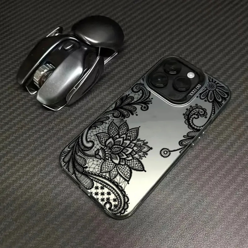 Nueva funda de teléfono plateada electrochapada con estampado de encaje negro para Xiaomi 15 14 14T 13 12 13T Pro 11 Lite NE, funda Sexy de moda para chica - imagen 3