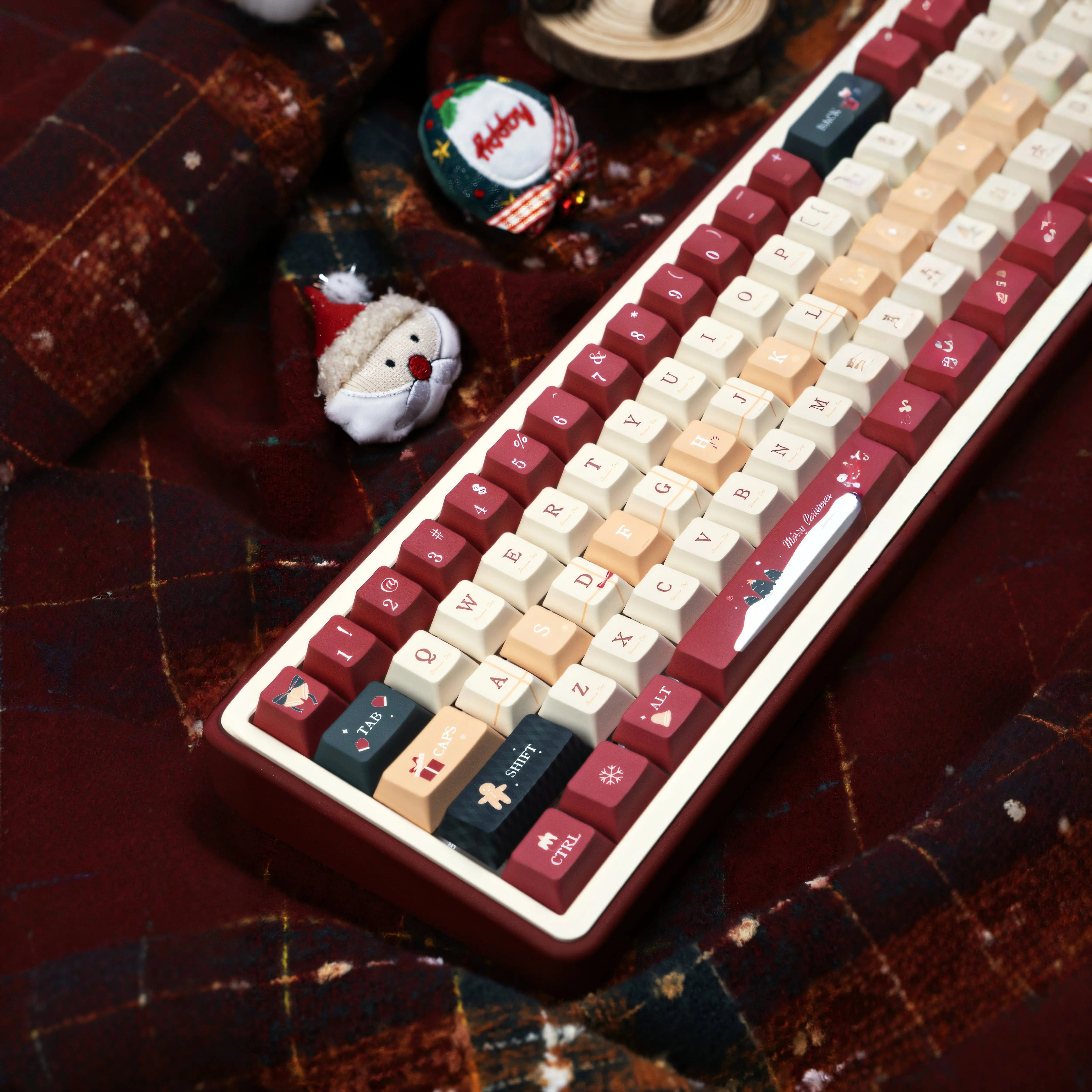 Juego de teclas con tema de Nochebuena, perfil de cereza PBT, teclas originales personalizadas hechas a mano para accesorios de teclado mecánico