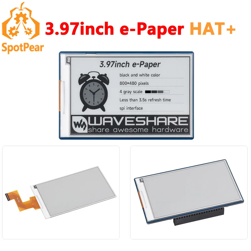 Raspberry Pi 3,97 pulgadas e-Paper enlace BW 800x480 para Arduino / Jetson / STM32 /ESP32