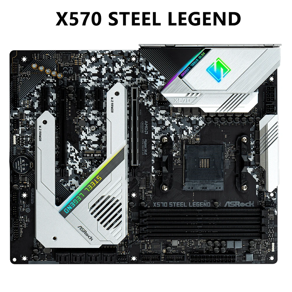 Placa base ASROCK AMD X570 X570 STEEL LEGEND AM4, compatible con Ryzen 5800X3D 9 5900X 5600X 5700G CPU DDR4 4666 +(OC) M.2 ATX