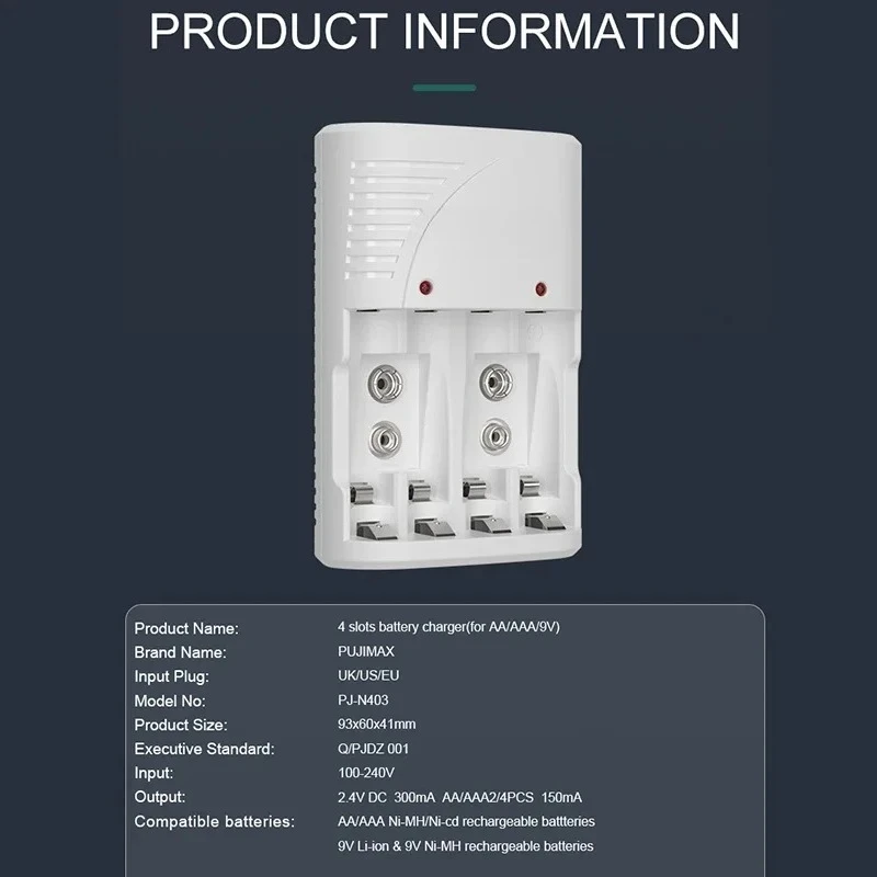 Para batería recargable de 9V, batería recargable AA/AAA de 1,2 V, cargador de batería de 1,2 V y 9V, enchufe para Reino Unido, EE. UU., UE con luz LED - imagen 5