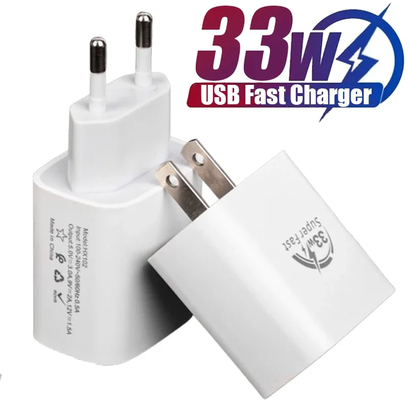 Adaptador de cargador de pared para teléfono móvil, carga rápida de 33W para Samsung, Xiaomi, Mi, Huawei, cargadores rápidos, enchufe UE/EE. UU./Reino Unido, accesorios para teléfonos