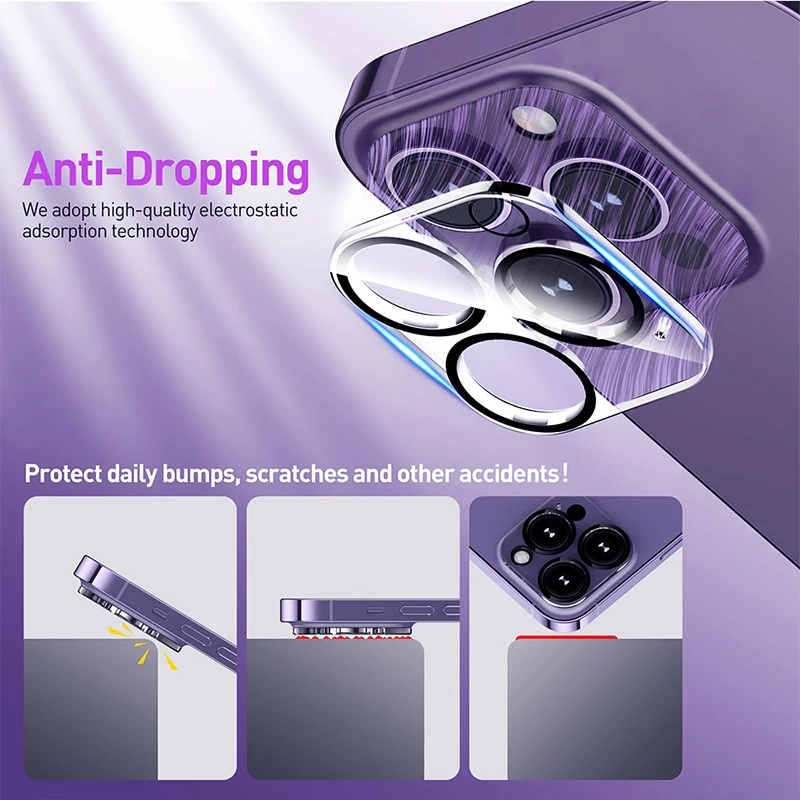 Protector de pantalla de cristal de lente de cámara para iphone 14, 13, 12, 11, 15 Pro Max, 14, 15 Plus, 11, 12, 13, 14, 15 Pro, 3 unidades - imagen 4