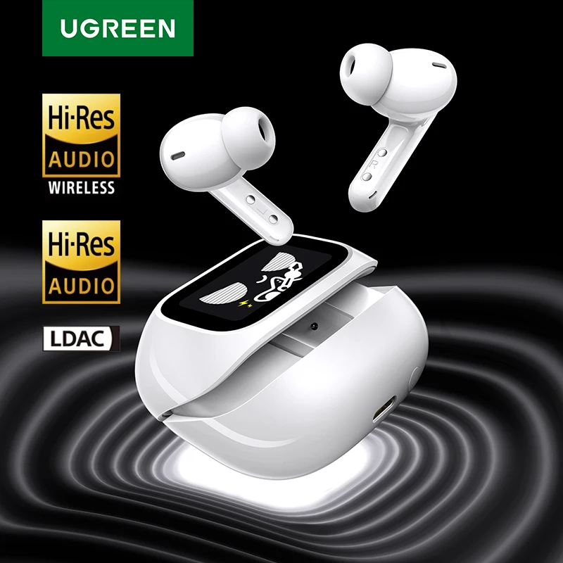 UGREEN LCD a todo Color pantalla inteligente inalámbrico TWS auriculares Bluetooth auriculares 52dB cancelación activa de ruido ANC auriculares internos