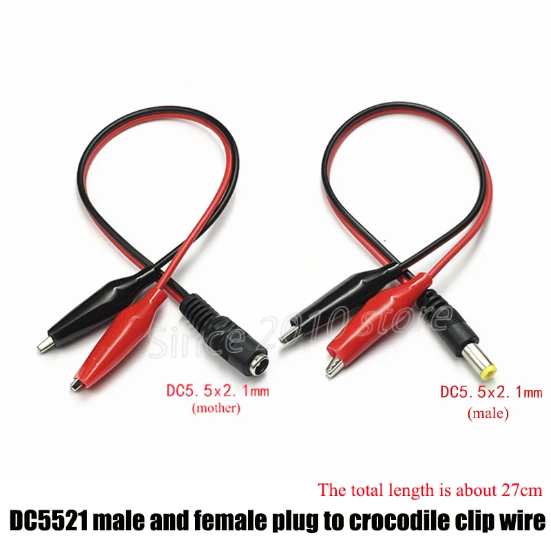 1-5 piezas 2 pinzas de cocodrilo a 1 adaptador de conector de clavija de alimentación CC macho o hembra cable de 25CM CC 5,5*2,1mm Clips cables de prueba de cocodrilo