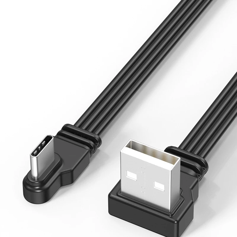 Divisor de Cable de datos USB a tipo C, Cable plano hasta abajo izquierdo y derecho, transferencia de datos USB 2,0, línea de extensión de sincronización de suministro de energía 2A - imagen 4