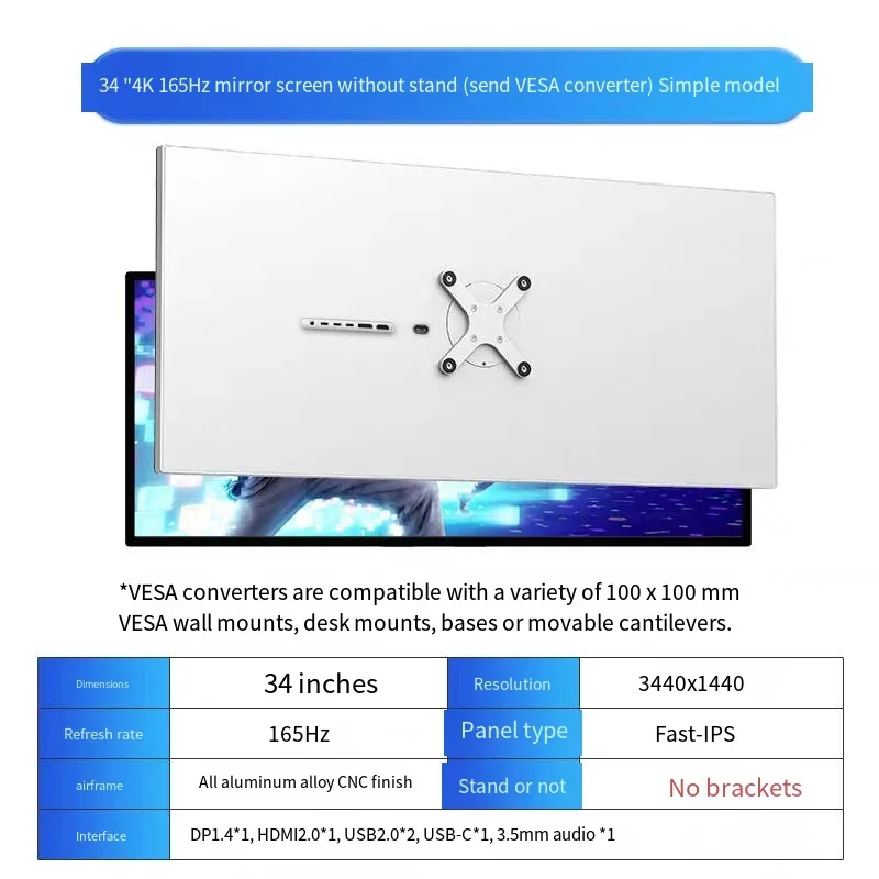 Monitor HDR10 600NITS de 34 pulgadas, monitores Lcd 4K de 34 ", 165hz, pantalla brillante IPS AR para Mac Thunderbolt KUYCON G34W 100W TYPE-C - imagen 4