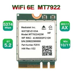 Adaptador WiFi 6E MT7922 M.2 Bluetooth 5,2 Tri Banda 5374 Mbps