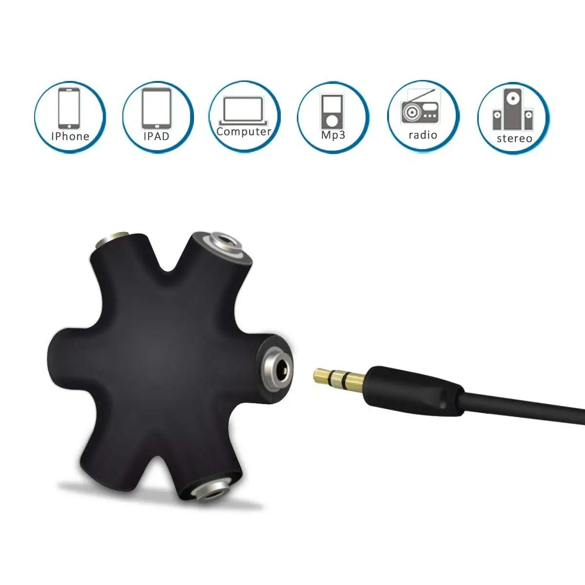 Divisor de Audio para auriculares de 3,5mm, 1 macho a 1, 2, 3, 4, 5, Cable hembra, puerto de 5 vías, Cables de salida de sonido de música auxiliar, extensión de auriculares estéreo - imagen 3