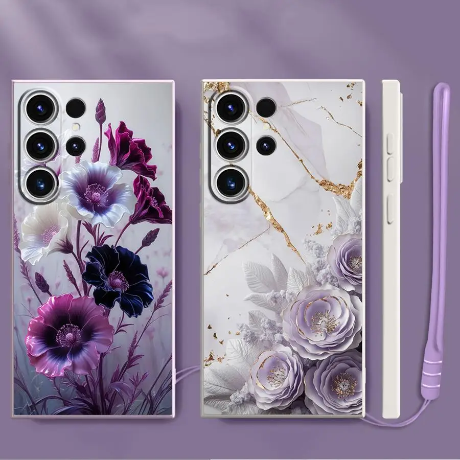 Funda de teléfono suave para Samsung Galaxy S23 Note 20 10 Ultra S25 Edge S21 Plus S24 FE S20 S22 flores de mármol Ultra de moda