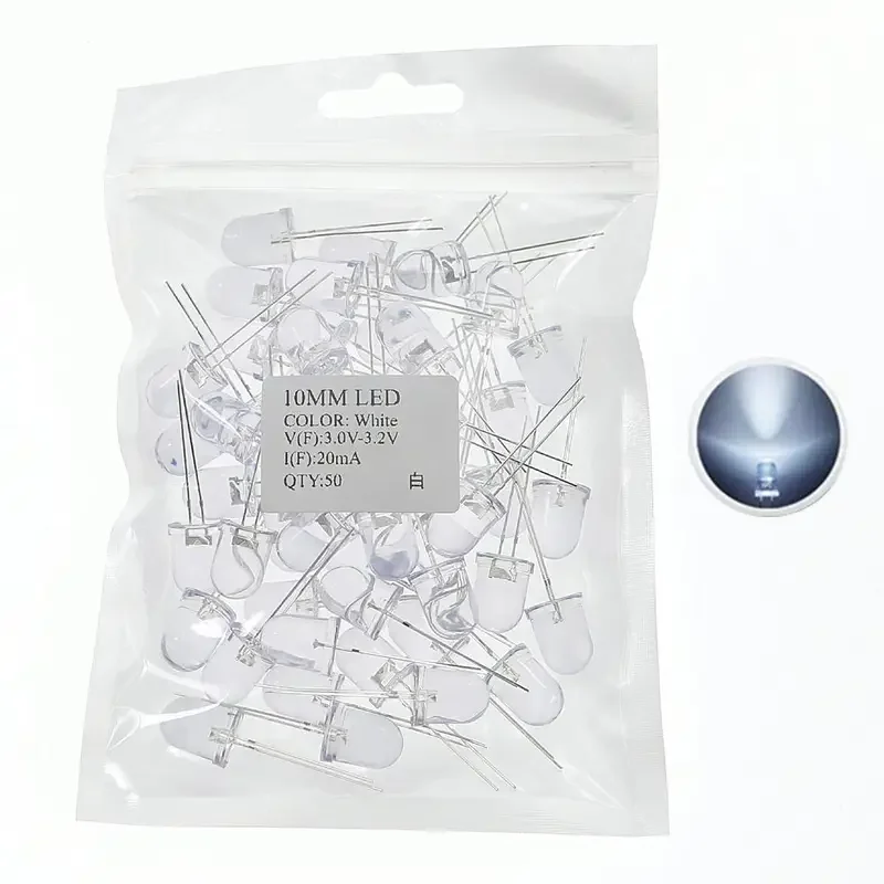 100 Uds F10 10mm 5 colores blanco diodo emisor de luz led kit surtido rojo blanco amarillo verde azul bombilla transparente - imagen 2