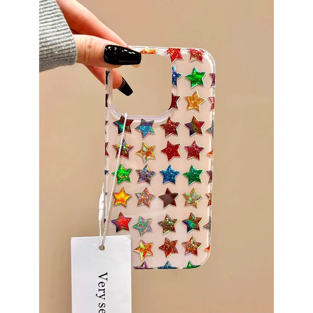 Fundas de teléfono con estampado de estrellas de cinco puntas coloridas a la moda para IPhone 13, 16, 15, 14, 17Pro Max, funda protectora a prueba de golpes - imagen 2