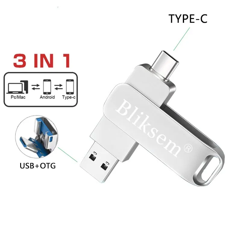 Bliksem-unidad Flash TYPE-C OTG, 32GB, 64GB, alta velocidad, USB 2,0, 3 en 1, Metal, Mini Pen Drive, 32GB, 64GB - imagen 2