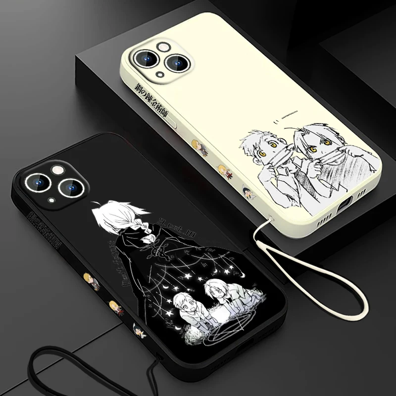 Funda de teléfono Anime Fullmetal Alchemist para Apple iPhone 15 14 13 12 11 Pro Max Plus 8 7 SE cubierta de capa de cuerda izquierda líquida